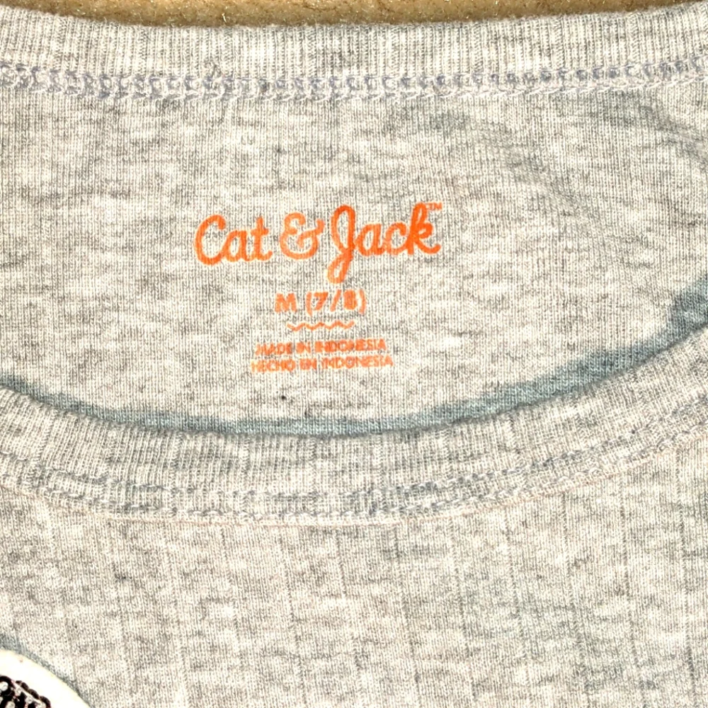 Girls Cat & Jack gray short‎ sleeve dress W/sequin puppy| size 7-8